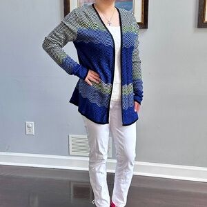 New Directions green blue open front cardigan sweater size L petite